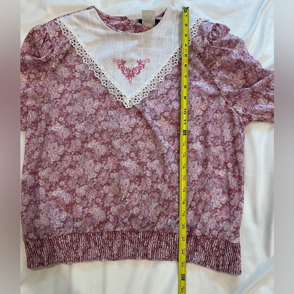 Vintage Frejani Floral Pink Blouse with Lace Embroidered Collar Size 18 - Picture 12 of 12
